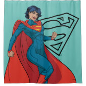 Supergirl zweven in blauw pak douchegordijn (Voorkant)