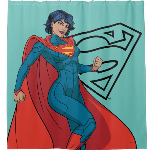 Supergirl zweven in blauw pak douchegordijn (Voorkant)