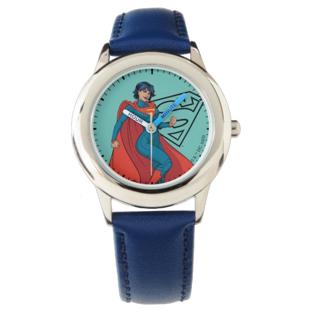 Supergirl zweven in blauw pak horloge (Voorkant)