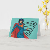 Supergirl zweven in blauw pak kaart (Gele Bloem)