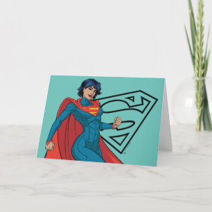 Supergirl zweven in blauw pak kaart