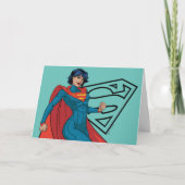 Supergirl zweven in blauw pak kaart (Voorkant)