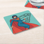 Supergirl zweven in blauw pak kartonnen onderzetters (Schuin)