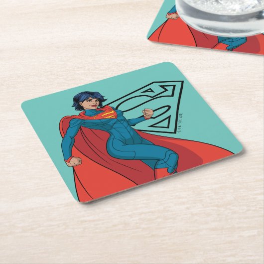 Supergirl zweven in blauw pak kartonnen onderzetters (Schuin)