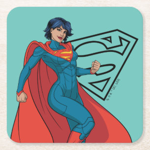 Supergirl zweven in blauw pak kartonnen onderzetters