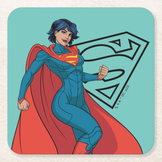 Supergirl zweven in blauw pak kartonnen onderzetters (Voorkant)