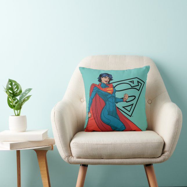 Supergirl zweven in blauw pak kussen (Stoel)