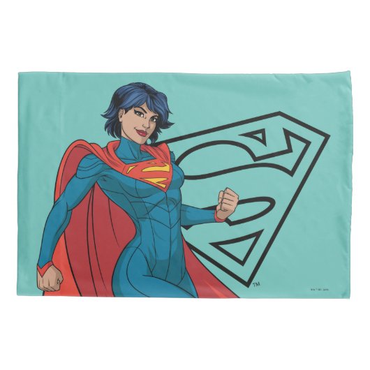 Supergirl zweven in blauw pak kussensloop (Achterkant)