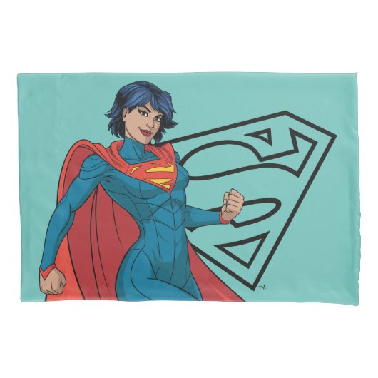 Supergirl zweven in blauw pak kussensloop (Voorkant)