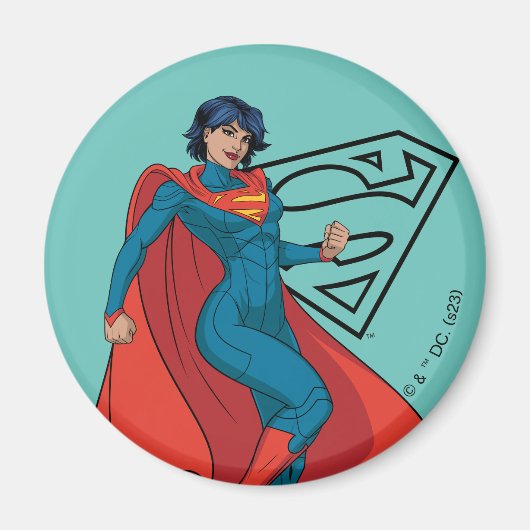 Supergirl zweven in blauw pak magneet (Voorkant)