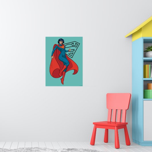Supergirl zweven in blauw pak poster (Kinderkamer 1)