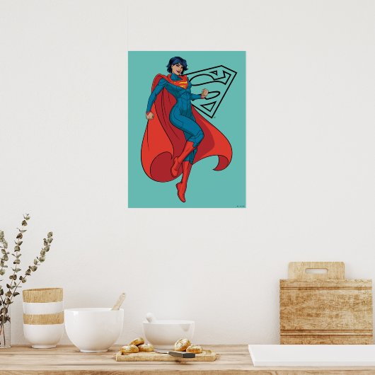 Supergirl zweven in blauw pak poster (Keuken)