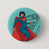 Supergirl zweven in blauw pak ronde button 5,7 cm (Voorkant)