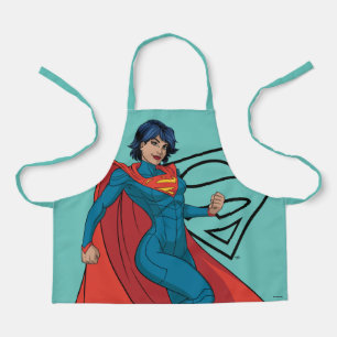 Supergirl zweven in blauw pak schort