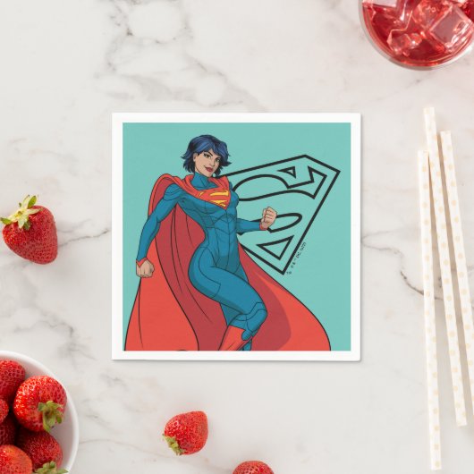 Supergirl zweven in blauw pak servet (Insitu)