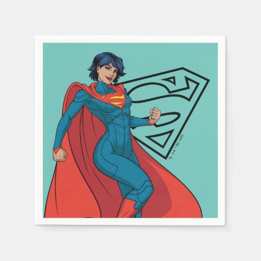 Supergirl zweven in blauw pak servet (Voorkant)