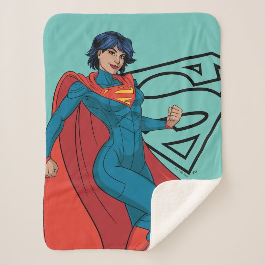 Supergirl zweven in blauw pak sherpa deken (Voorkant)