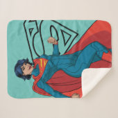 Supergirl zweven in blauw pak sherpa deken (Voorkant (horizontaal))