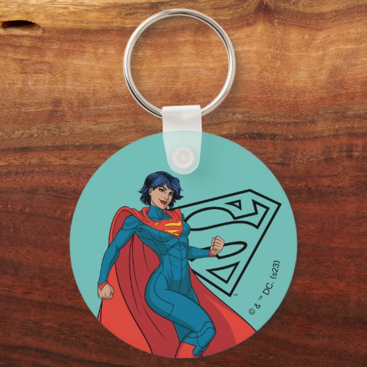 Supergirl zweven in blauw pak sleutelhanger (Voorkant)