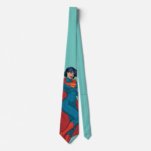 Supergirl zweven in blauw pak stropdas (Voorkant)