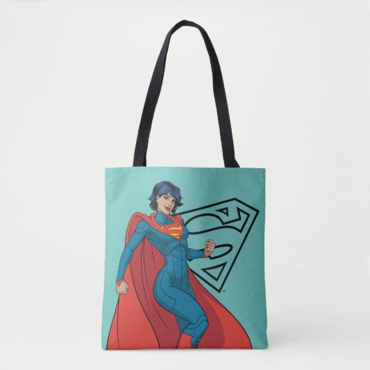 Supergirl zweven in blauw pak tote bag (Voorkant)