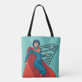 Supergirl zweven in blauw pak tote bag (Achterkant)
