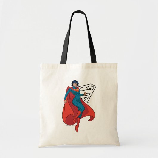Supergirl zweven in blauw pak tote bag (Voorkant)