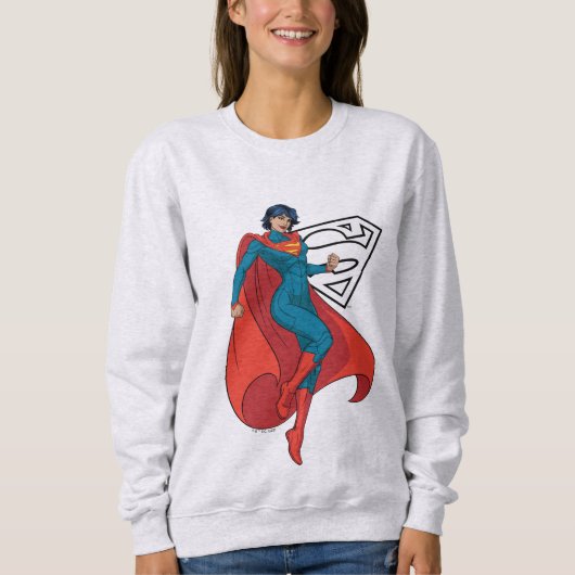 Supergirl zweven in blauw pak trui (Voorkant)