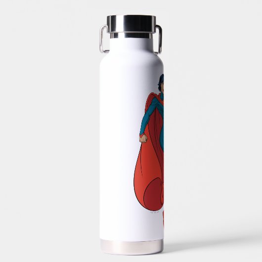 Supergirl zweven in blauw pak waterfles (Voorkant)