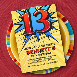 Superheld 13e verjaardag uitnodiging