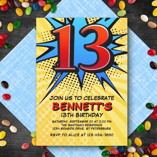 Superheld 13e verjaardagsuitnodiging kaart