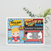 Superheld 1e Verjaardag Party Comics / Blond Haar Kaart (Staand voorkant)