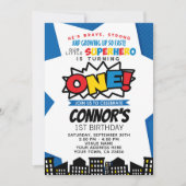 Superheld 1e verjaardag Uitnodiging (Voorkant)