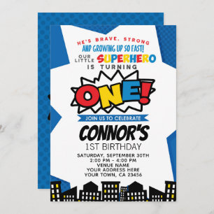 Superheld 1e verjaardag Uitnodiging