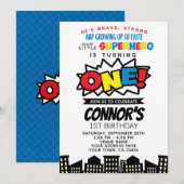 Superheld 1e verjaardag uitnodiging (Voorkant / Achterkant)