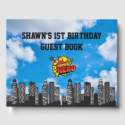 Superheld 1e verjaardag van het Guest Book Gastenboek (Voorkant)