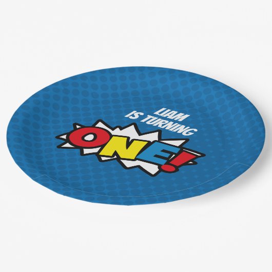 Superheld 1st Birthay, papieren Borden Papieren Bordje (Gekanteld)