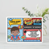 Superheld 1st Birthday Party / Afrikaans-Amerikaan Kaart (Staand voorkant)