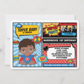Superheld 1st Birthday Party / Afrikaans-Amerikaan Kaart (Voorkant)
