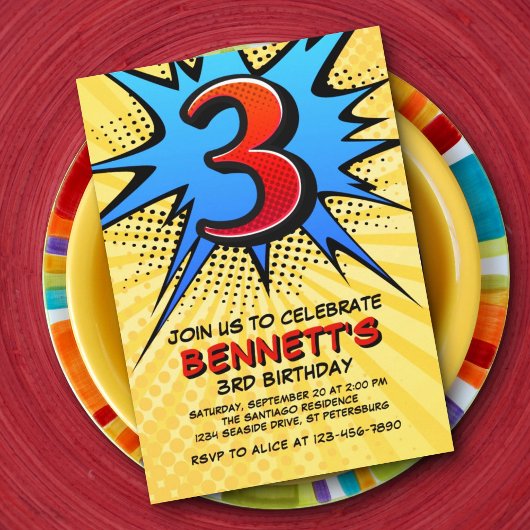 Superheld 3e verjaardag uitnodiging