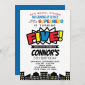 Superheld 5e verjaardag uitnodiging (Voorkant / Achterkant)