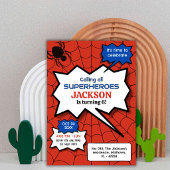 Superheld 6de verjaardag kinderen spin rood zwart kaart