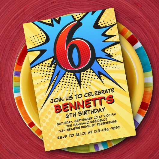 Superheld 6e verjaardag uitnodiging