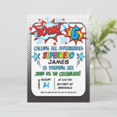 Superheld 6e verjaardag Uitnodiging (Staand voorkant)