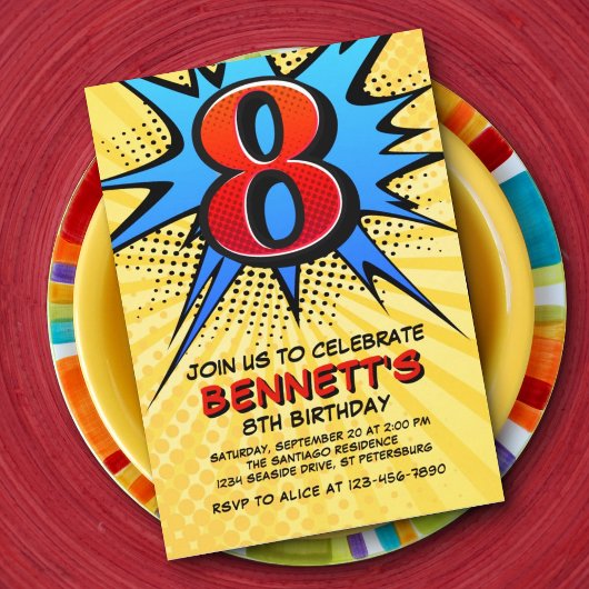 Superheld 8e verjaardag uitnodiging