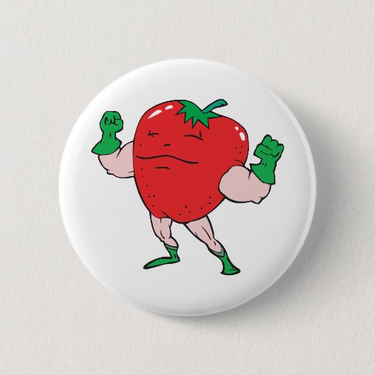 superheld aardbei cartoon personage ronde button 5,7 cm (Voorkant)