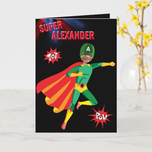 Superheld Amazing Green Flying Boy Fab Birthday Kaart (Gele Bloem)