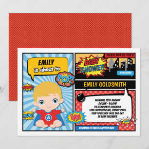 Superheld Baby Boy Shower/Comic Book Blonde Hair Kaart