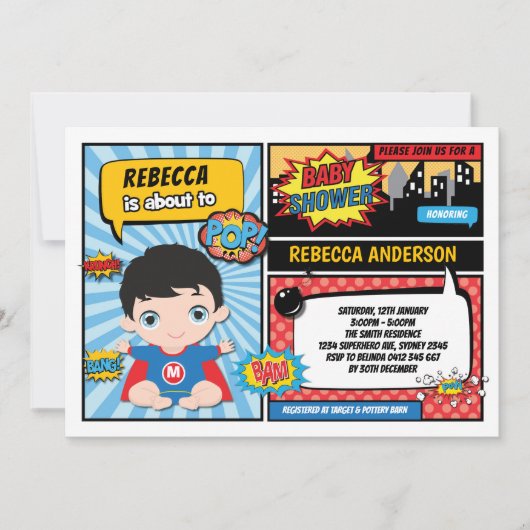 Superheld Baby shower / Super Hero Boy Kaart (Voorkant)