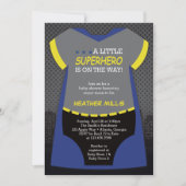 Superheld Baby shower Uitnodiging, Blauw, Zwarte I Kaart (Voorkant)